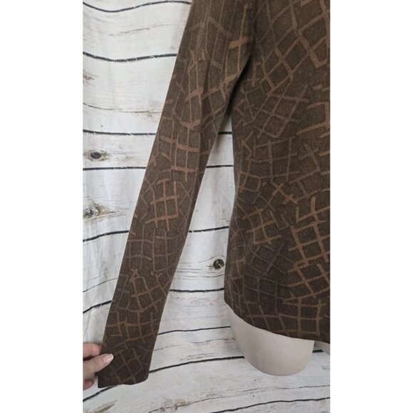 TSE Animal Geo Print 100% Cashmere Sweater Cardigan XS Brown Womens Button Front - Picture 4 of 9